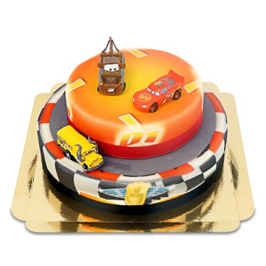 Cars® 2 - Figurines Flash® McQueen, Miss Fritter et Martin sur gâteau 2 étages