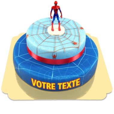 Gâteau Spiderman® et sa toile d'araignée avec ruban