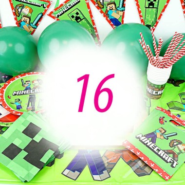 Kit anniversaire Minecraft® pour 16 personnes (gâteau non inclus)