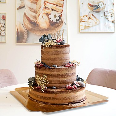 Gâteau de mariage 3 étages au chocolat avec décorations & Topper - pour 65 personnes