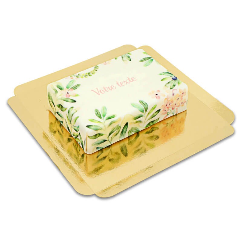 Gâteau eucalyptus rectangulaire avec inscription personnalisée