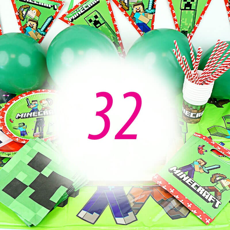 Kit anniversaire Minecraft® - pour 32 personnes (Gâteau exclus)