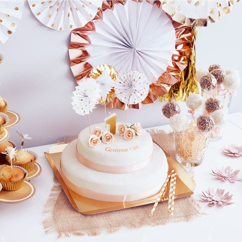 Décoration gâteau anniversaire blanc et or 60ans - REF/6221